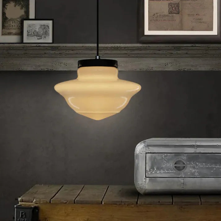 Vintage-inspireret Geometrisk Loftlampe – Hvid Mælkeglas Pendellamper Tech Butik Model D