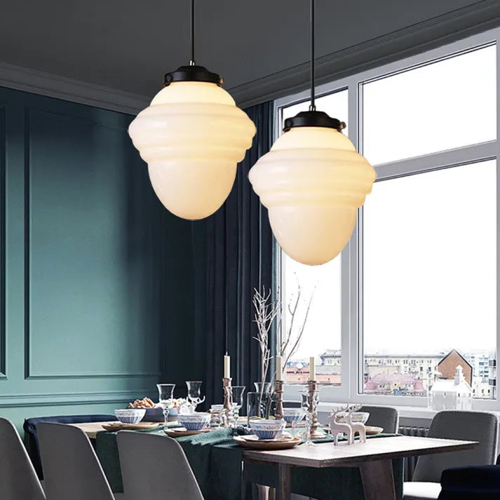 Vintage-inspireret Geometrisk Loftlampe – Hvid Mælkeglas Pendellamper Tech Butik