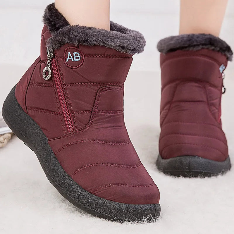 Halvhøje Vinter Sneboots til Damer – Vandafvisende med Pelsforing Kvinders vinterstøvler Tech Butik Vino Rød 35