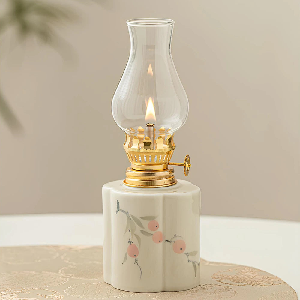 Olie-Lanterne Bordlampe – Håndlavet Keramisk Lanterne med Justerelig Flamme Olielamper Tech Butik Peach Blossom Klassisk