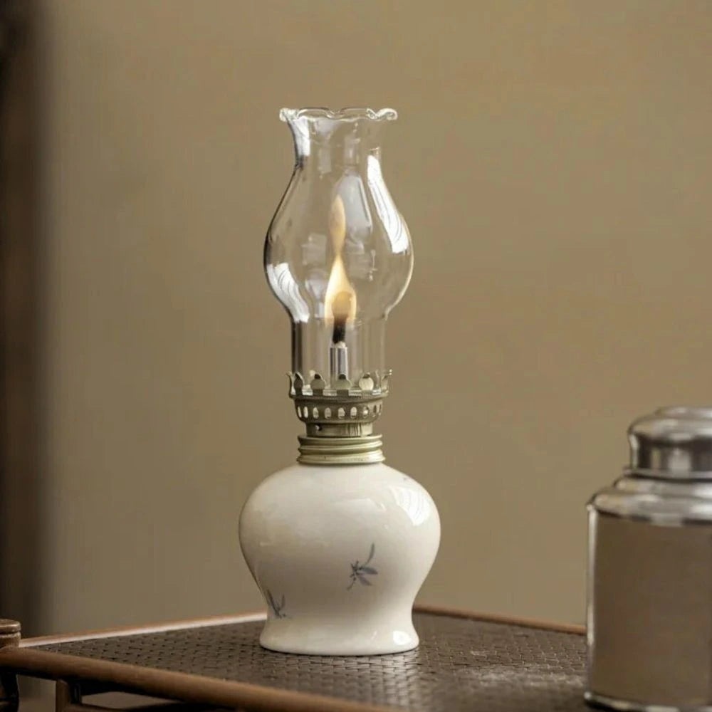 Olie-Lanterne Bordlampe – Håndlavet Keramisk Lanterne med Justerelig Flamme Olielamper Tech Butik Orchid Mist Knop