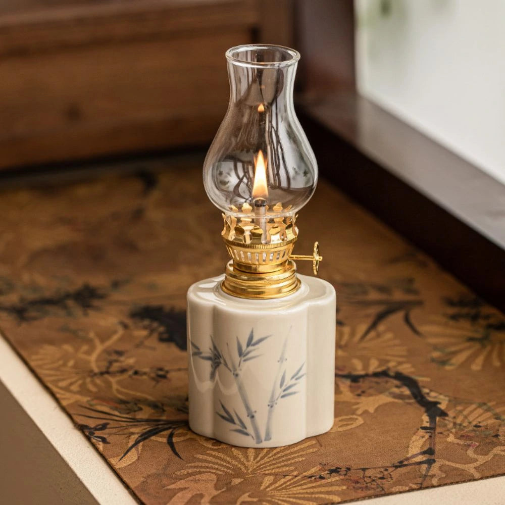 Olie-Lanterne Bordlampe – Håndlavet Keramisk Lanterne med Justerelig Flamme Olielamper Tech Butik Bamboo Serenity Klassisk