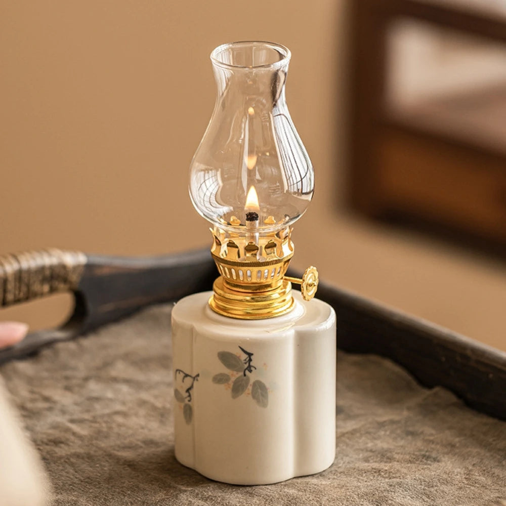 Olie-Lanterne Bordlampe – Håndlavet Keramisk Lanterne med Justerelig Flamme Olielamper Tech Butik Sweet Osmanthus Klassisk