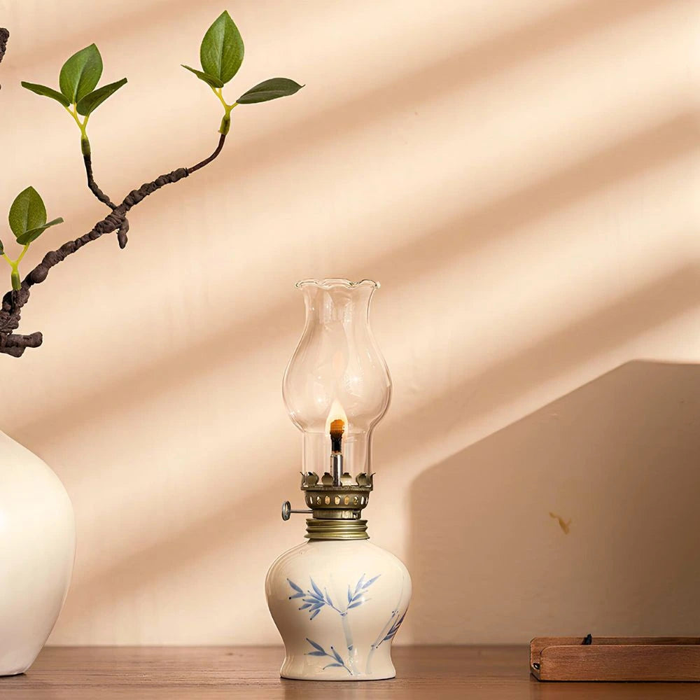 Olie-Lanterne Bordlampe – Håndlavet Keramisk Lanterne med Justerelig Flamme Olielamper Tech Butik