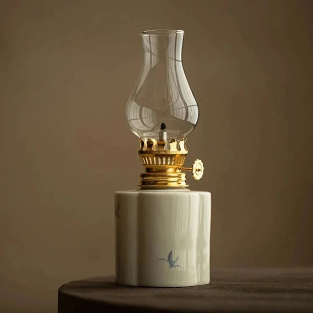 Olie-Lanterne Bordlampe – Håndlavet Keramisk Lanterne med Justerelig Flamme Olielamper Tech Butik Orchid Mist Klassisk