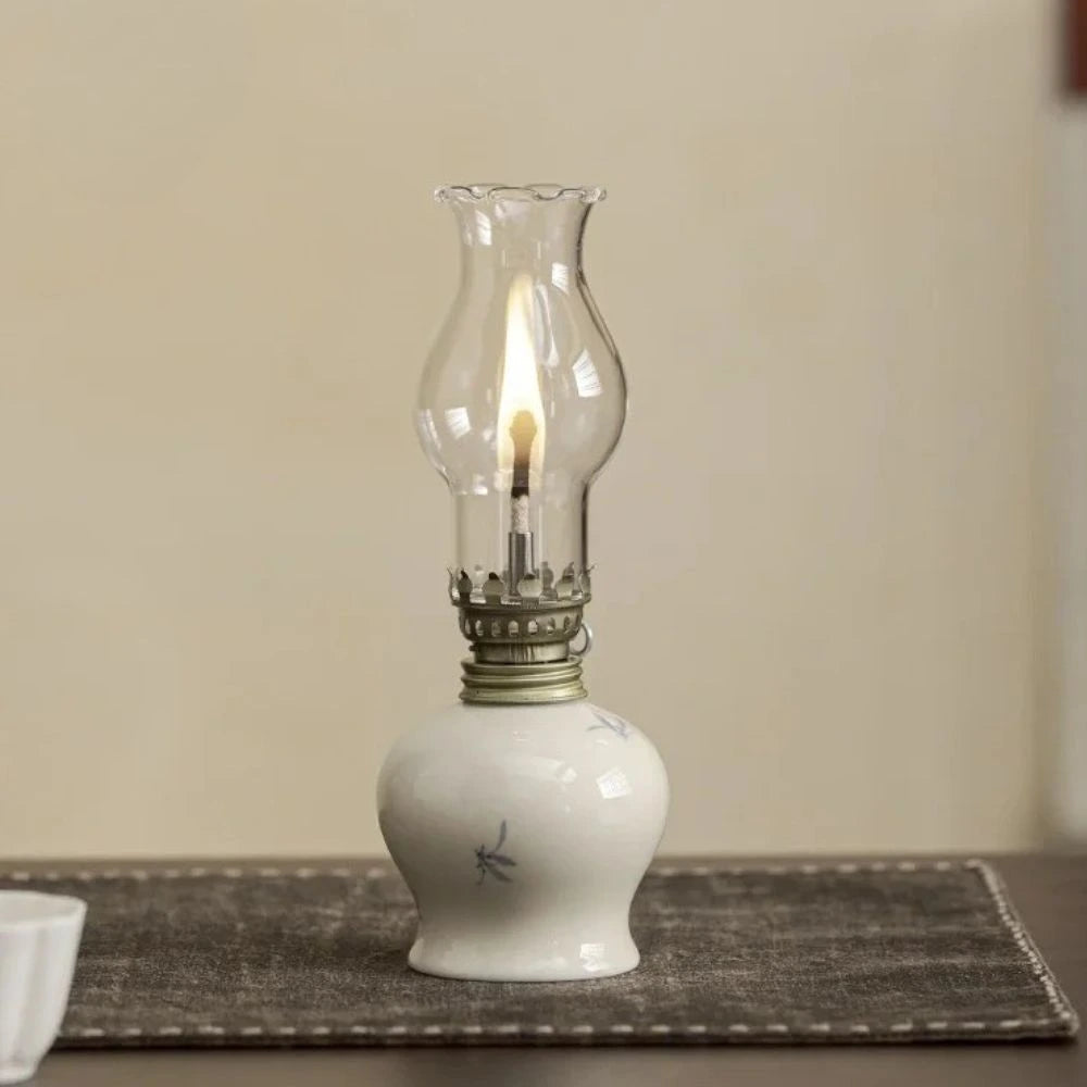 Olie-Lanterne Bordlampe – Håndlavet Keramisk Lanterne med Justerelig Flamme Olielamper Tech Butik