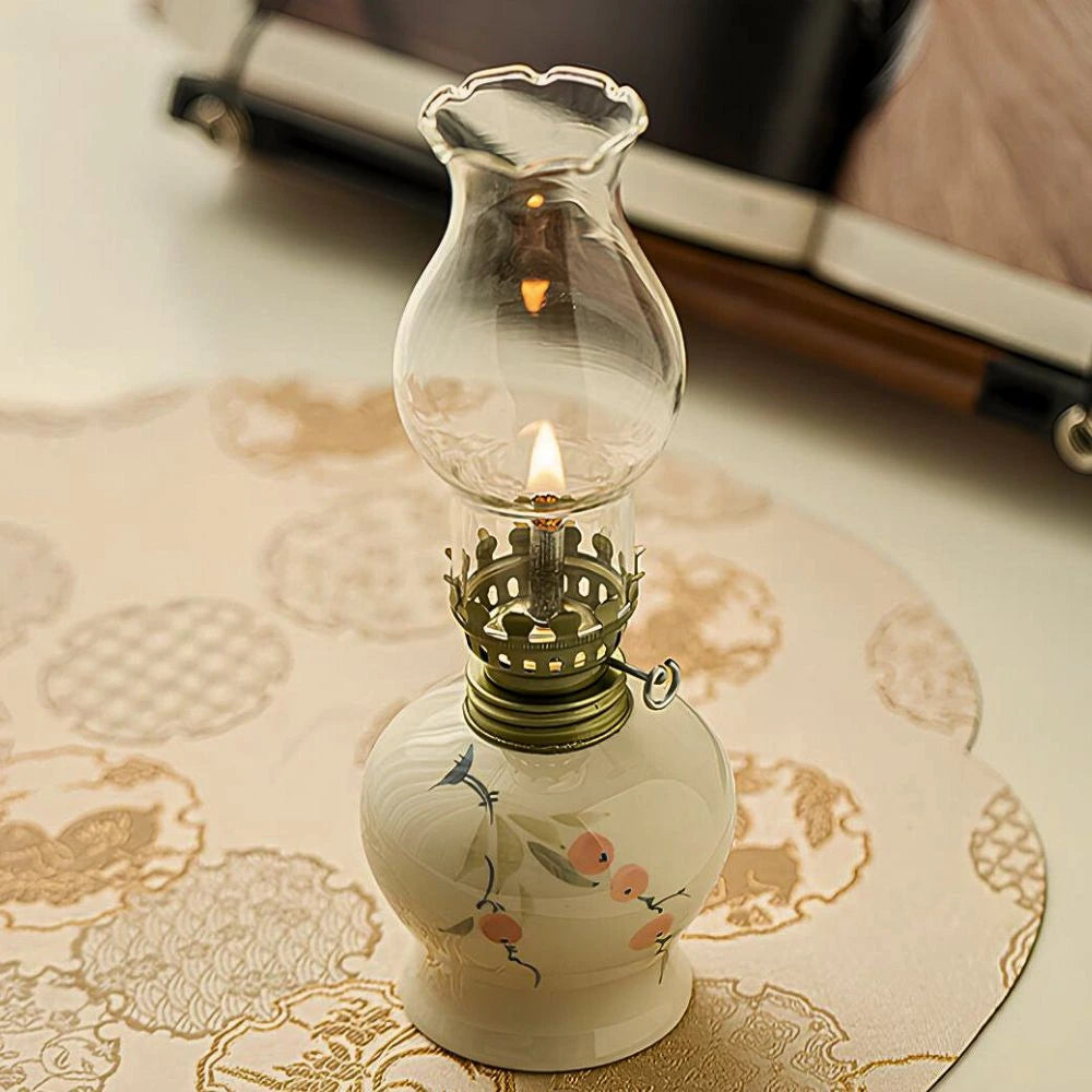 Olie-Lanterne Bordlampe – Håndlavet Keramisk Lanterne med Justerelig Flamme Olielamper Tech Butik Peach Blossom Knop