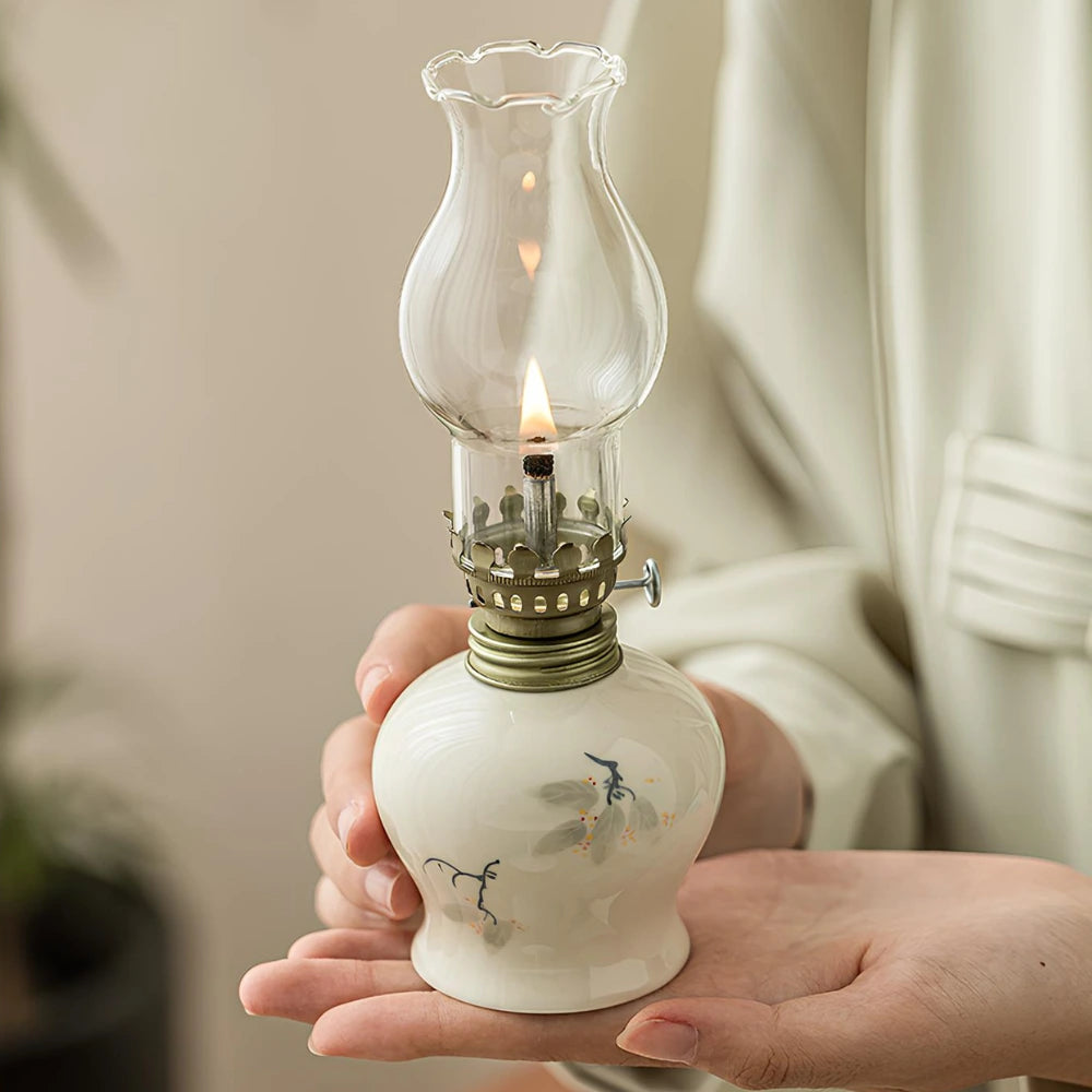 Olie-Lanterne Bordlampe – Håndlavet Keramisk Lanterne med Justerelig Flamme Olielamper Tech Butik Sweet Osmanthus Knop