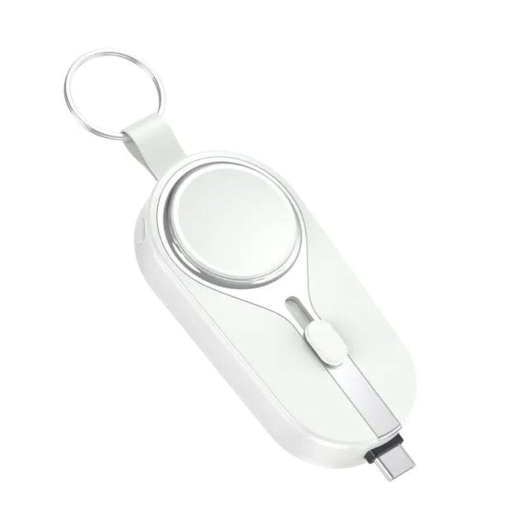 Kompakt 2-i-1 Powerbank til Smartwatch og Mobilopladning Power Bank Tech Butik Hvid iPhone - (op til iPhone 15)