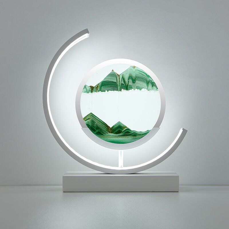 LED Sandkunst Ramme til Afslappende Hjemmedekoration Bordlamper Tech Butik Grøn Hvid
