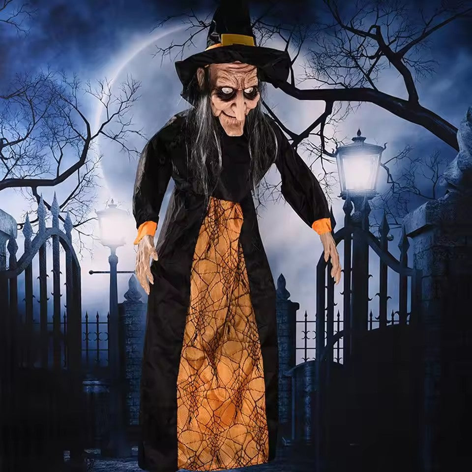 Hængende Heksedukke – Uhyggelig Halloween-dekoration med Lys og Lyd Halloween Dekorationer Tech Butik 178cm orange