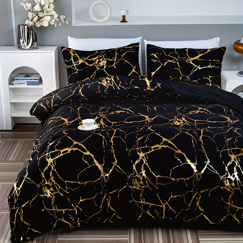 Luksus Dynebetræk med Marmorprint – Blødt, Åndbart & Elegant Sengetøj Sengetøj Tech Butik Sort 1 dynebetræk 135x200cm + 1 pudebetræk