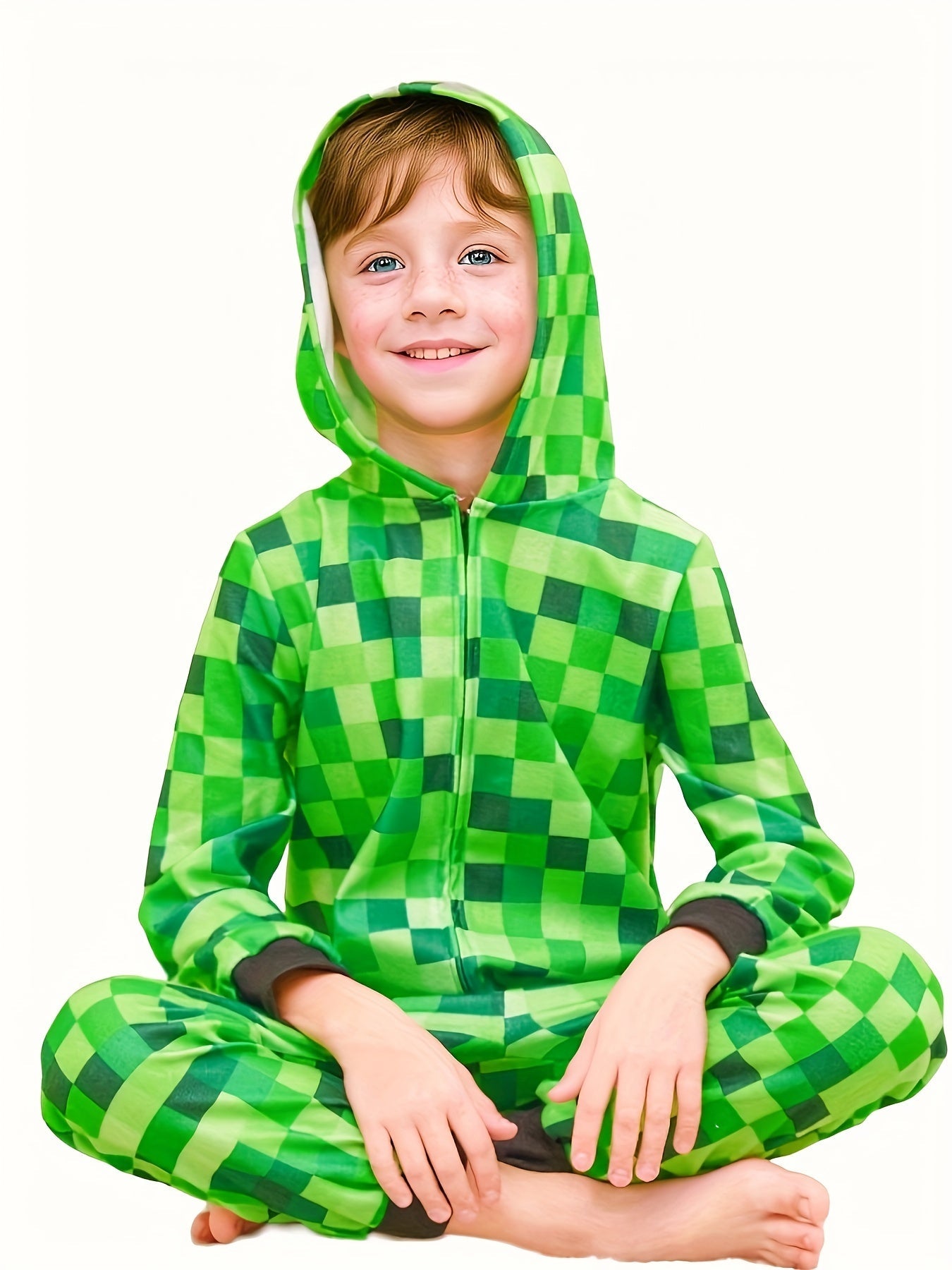 Børns Minecraft Kostume-Onsie – Grønternet Design til Halloween & Fester Drenge Kostumer Tech Butik