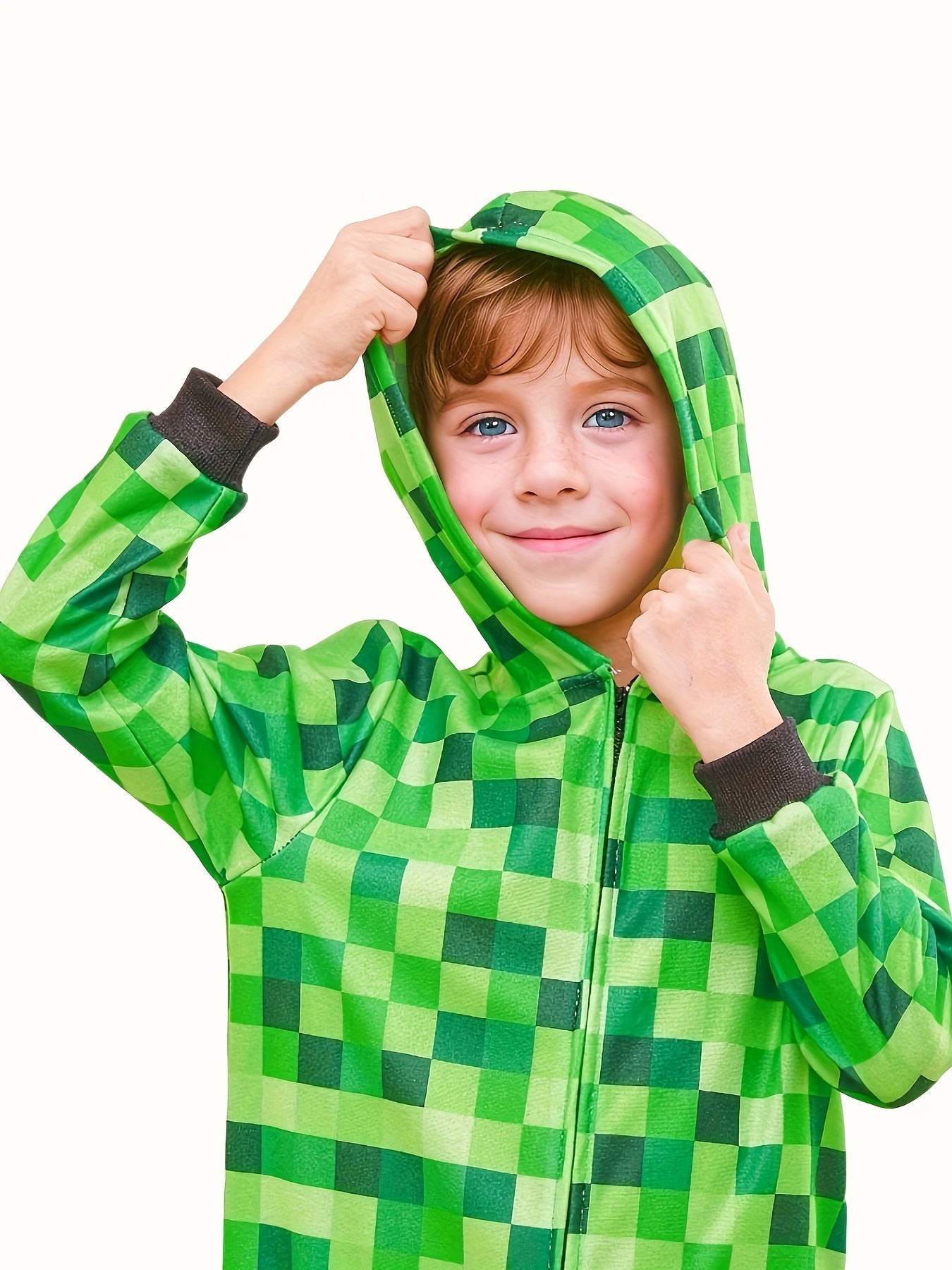Børns Minecraft Kostume-Onsie – Grønternet Design til Halloween & Fester Drenge Kostumer Tech Butik