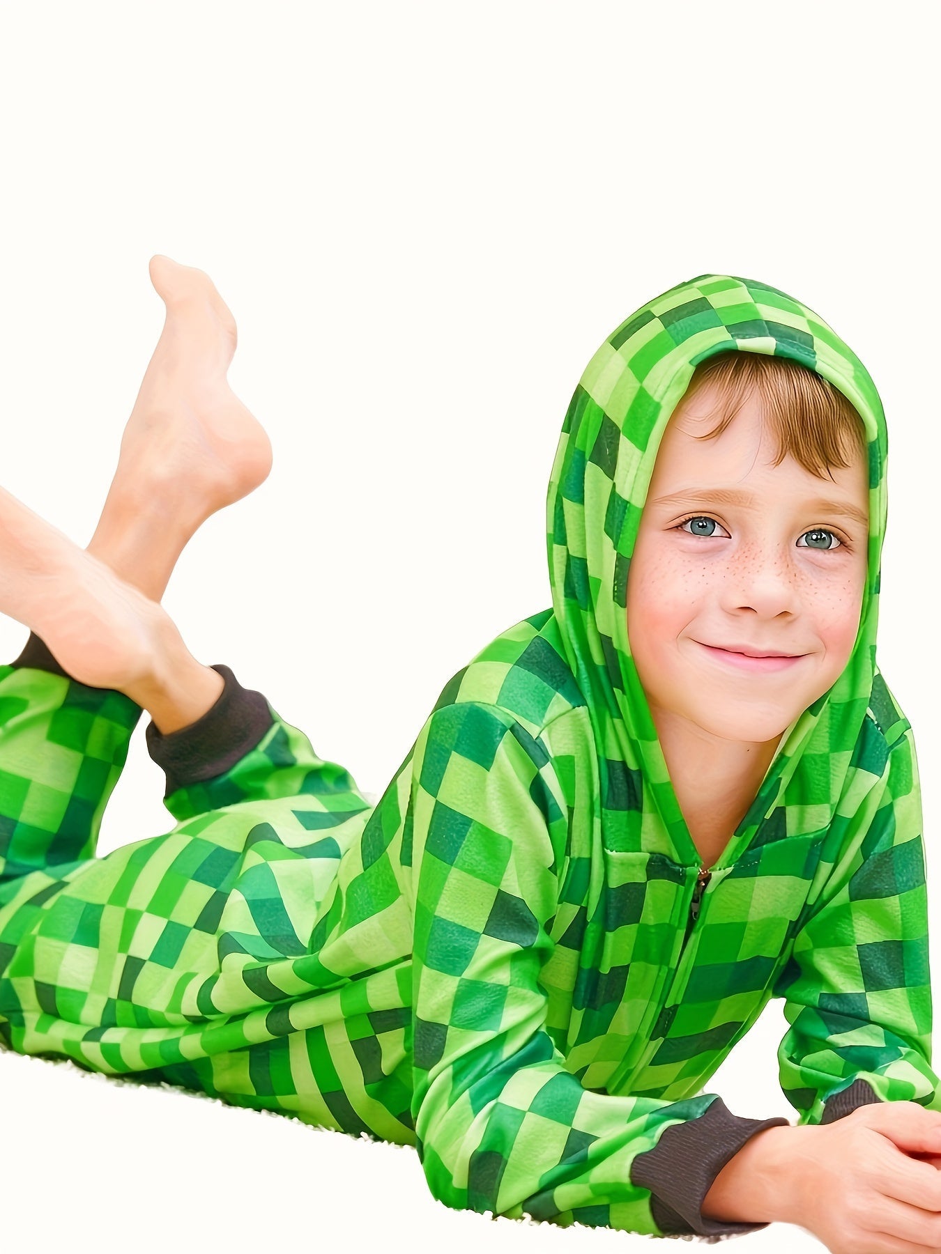 Børns Minecraft Kostume-Onsie – Grønternet Design til Halloween & Fester Drenge Kostumer Tech Butik