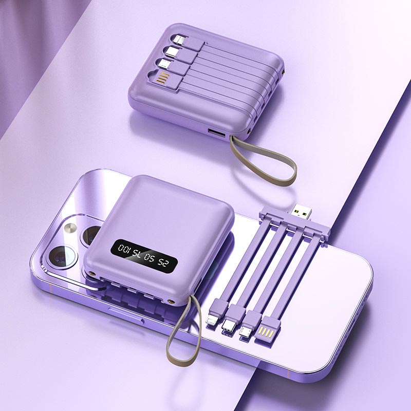Bærbar 20.000 mAh Powerbank – Hurtig opladning & alt-i-én kabeldesign Bærbare opladere Tech Butik Lilla 5000mAh