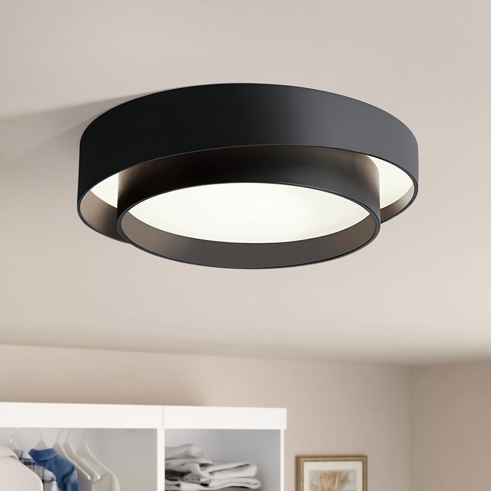 Moderne Flush Mount Loftlys med Koncentriske Ringe – LED Belysning til Stue Loftlamper Tech Butik Kold Hvid Sort