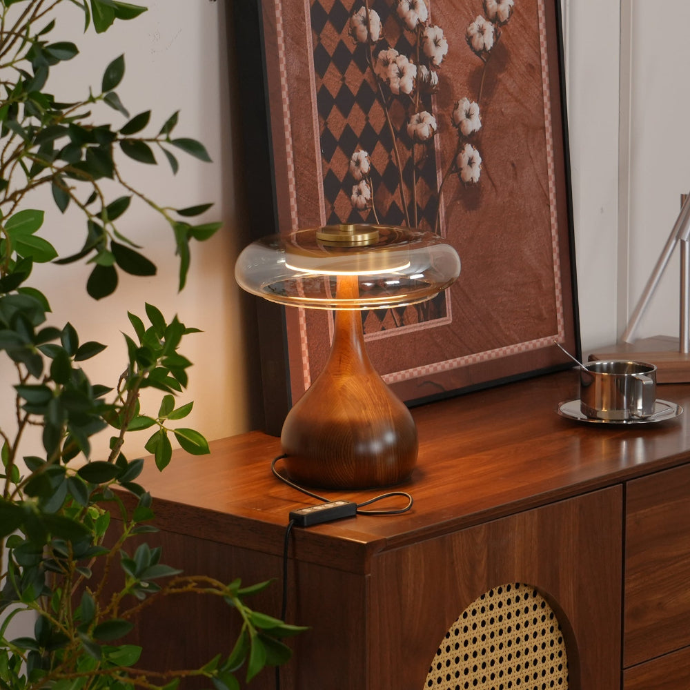 Moderne LED-bordlampe med træfinish Bordlampe Tech Butik