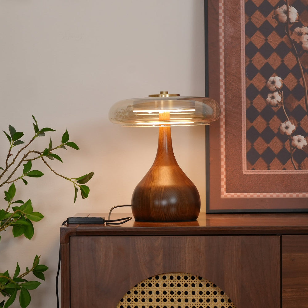 Moderne LED-bordlampe med træfinish Bordlampe Tech Butik