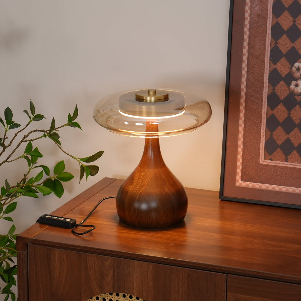 Moderne LED-bordlampe med træfinish Bordlampe Tech Butik