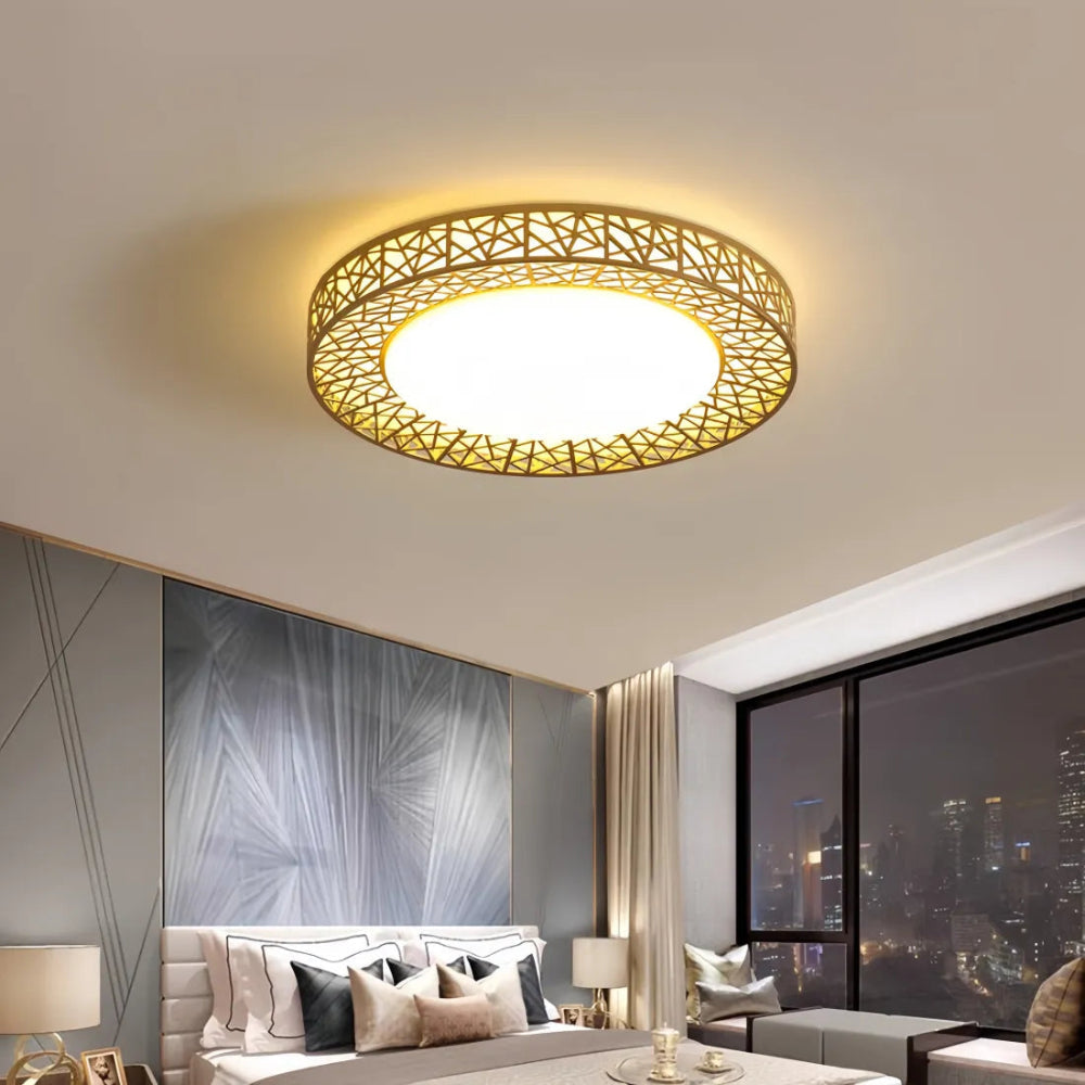 Moderne Rund LED Loftlampe til Hygge og Stil Lamp Tech Butik Guld Dia 40cm x H 10cm Hvidt lys