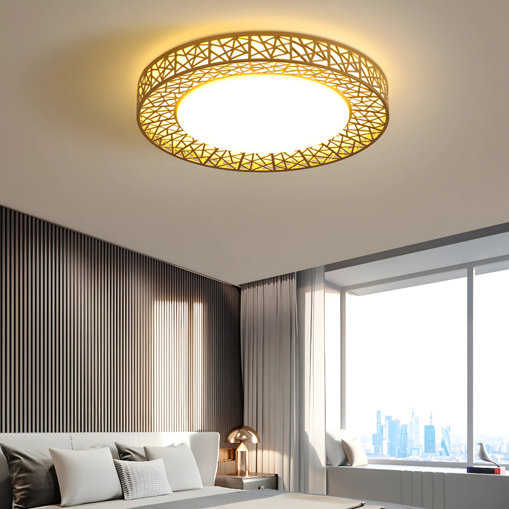 Moderne Rund LED Loftlampe til Hygge og Stil Lamp Tech Butik Guld Dia 40cm x H 10cm 3 Farveændring