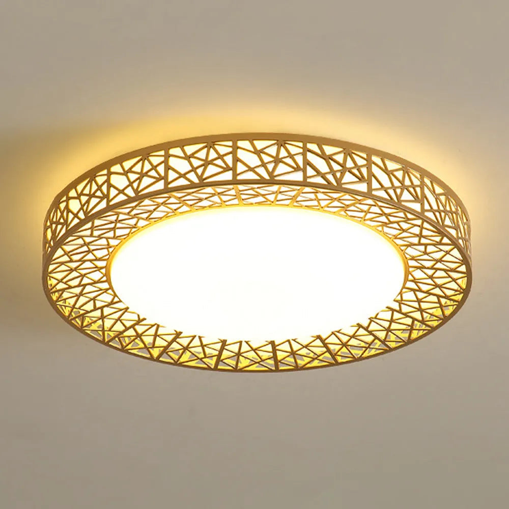 Moderne Rund LED Loftlampe til Hygge og Stil Lamp Tech Butik Guld Dia 40cm x H 10cm Dæmpbar via fjernbetjening