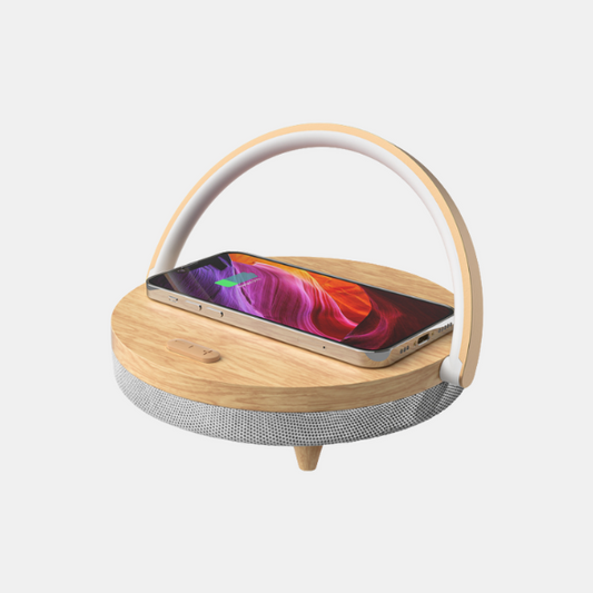 Moderne Trådløs Oplader Højttaler Lampe med Justerbar Lysstyrke Højttalere & Lyd Tech Butik Træ