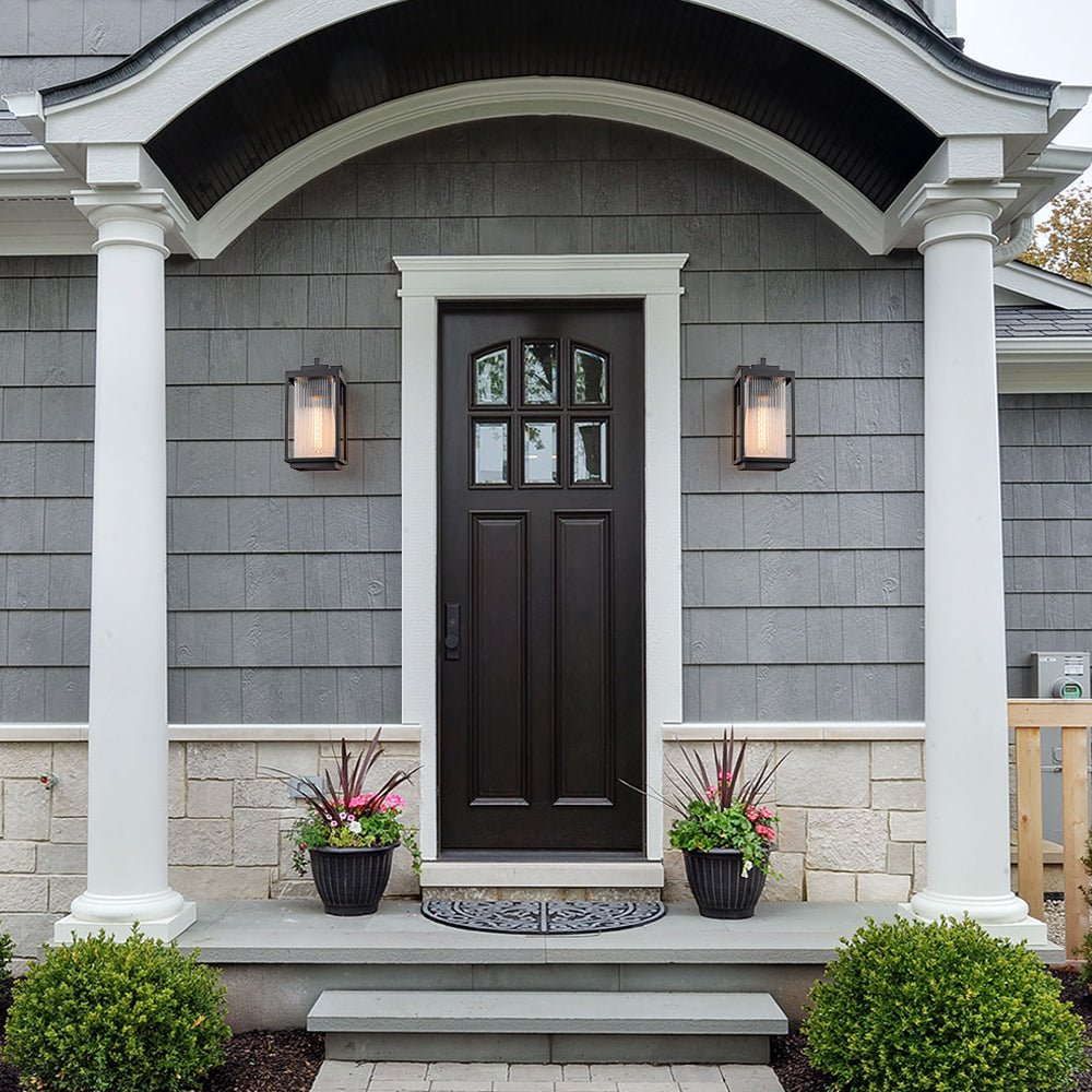 Moderne Udendørs Væglys med Stribet Glas – Vandtæt Lanterne til Veranda Udendørs belysning Tech Butik