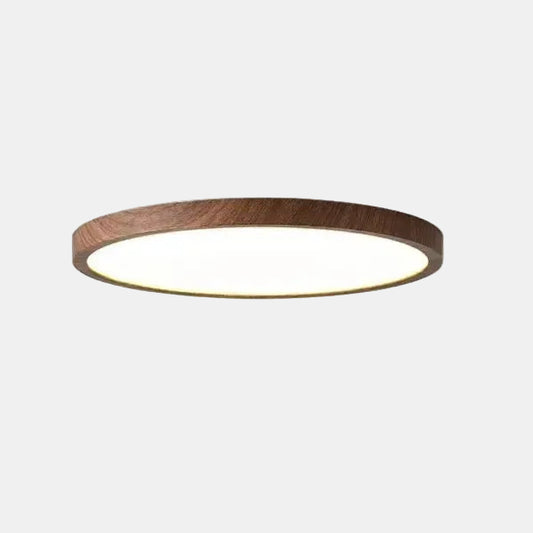 Moderne Ultra-Tynd Rund LED Loftslampe med Træeffekt Loftslampe Tech Butik Valnød D30cm x H2.5cm
