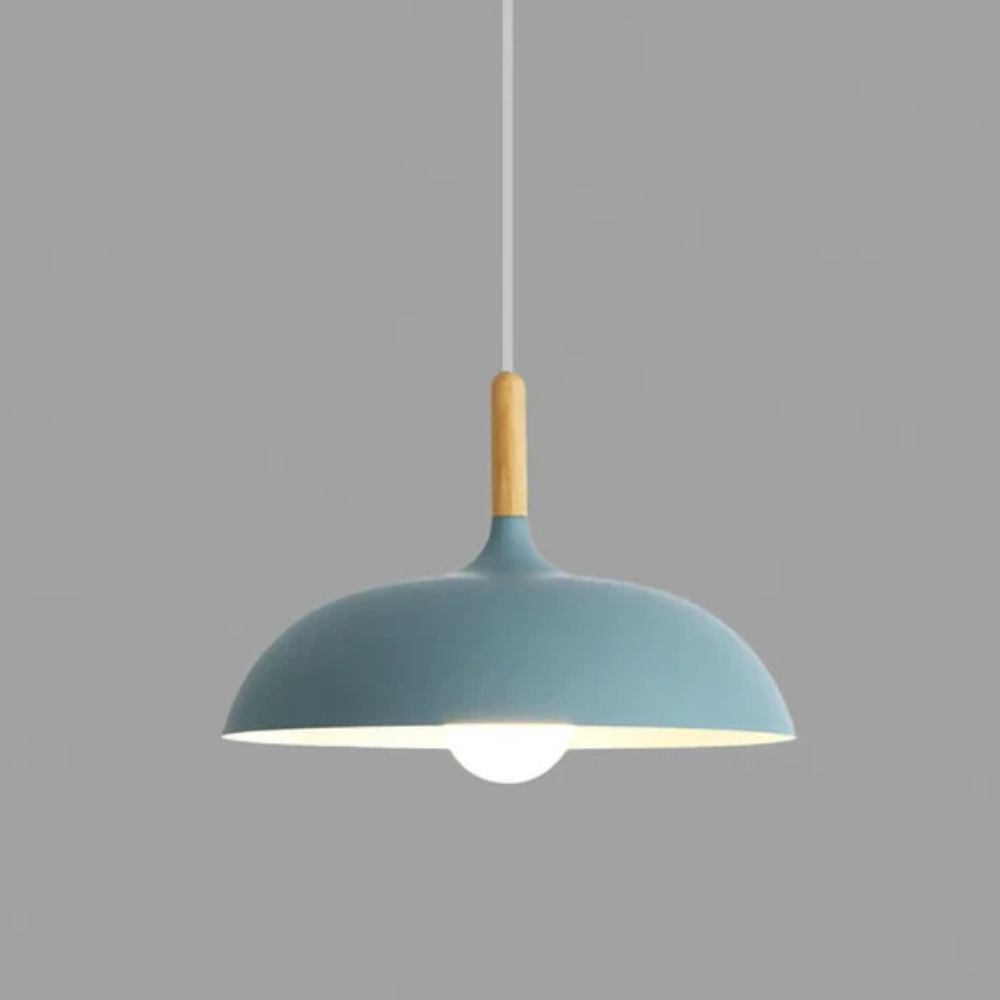 Moderne nordisk loftlampe i skandinavisk egetræsdesign Hængelampe Tech Butik Blå Varm Hvid dia35cm X h23cm