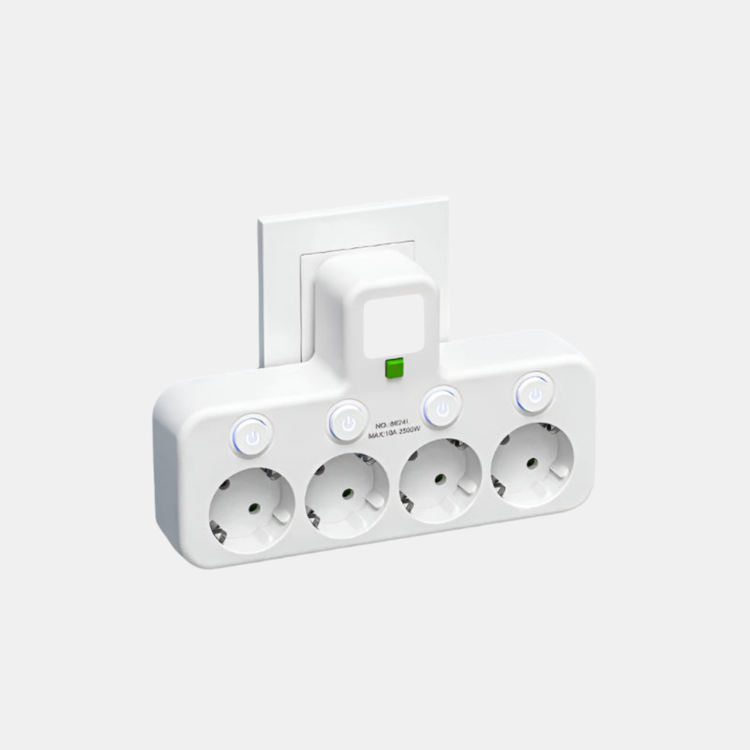 Multi-Stik Strømskinne – 2500W med Overspændingsbeskyttelse Elektriske stikkontakter og adaptere Tech Butik Hvid