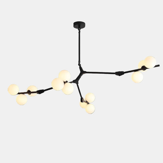Nordiske Gren Loftlampe for Moderne Elegance Pendellampe Tech Butik Sort (12 hoveder) Længde 123cm x bredde 93cm x højde 40cm Varmt lys (3000K)