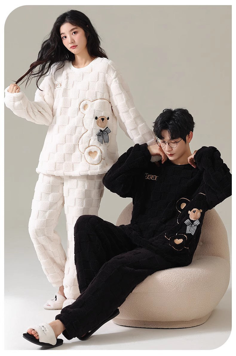 4-Piece Thick Flannel Pyjamasæt til Par – Sød, Varm og Komfortabel Couple Sleepwear Tech Butik