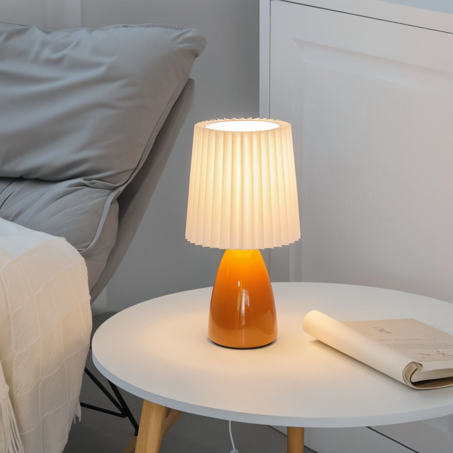 Plisseret LED-bordlampe til stilfuld hjemmebelysning Bordlamper Tech Butik Orange og hvid Genopladelig via USB