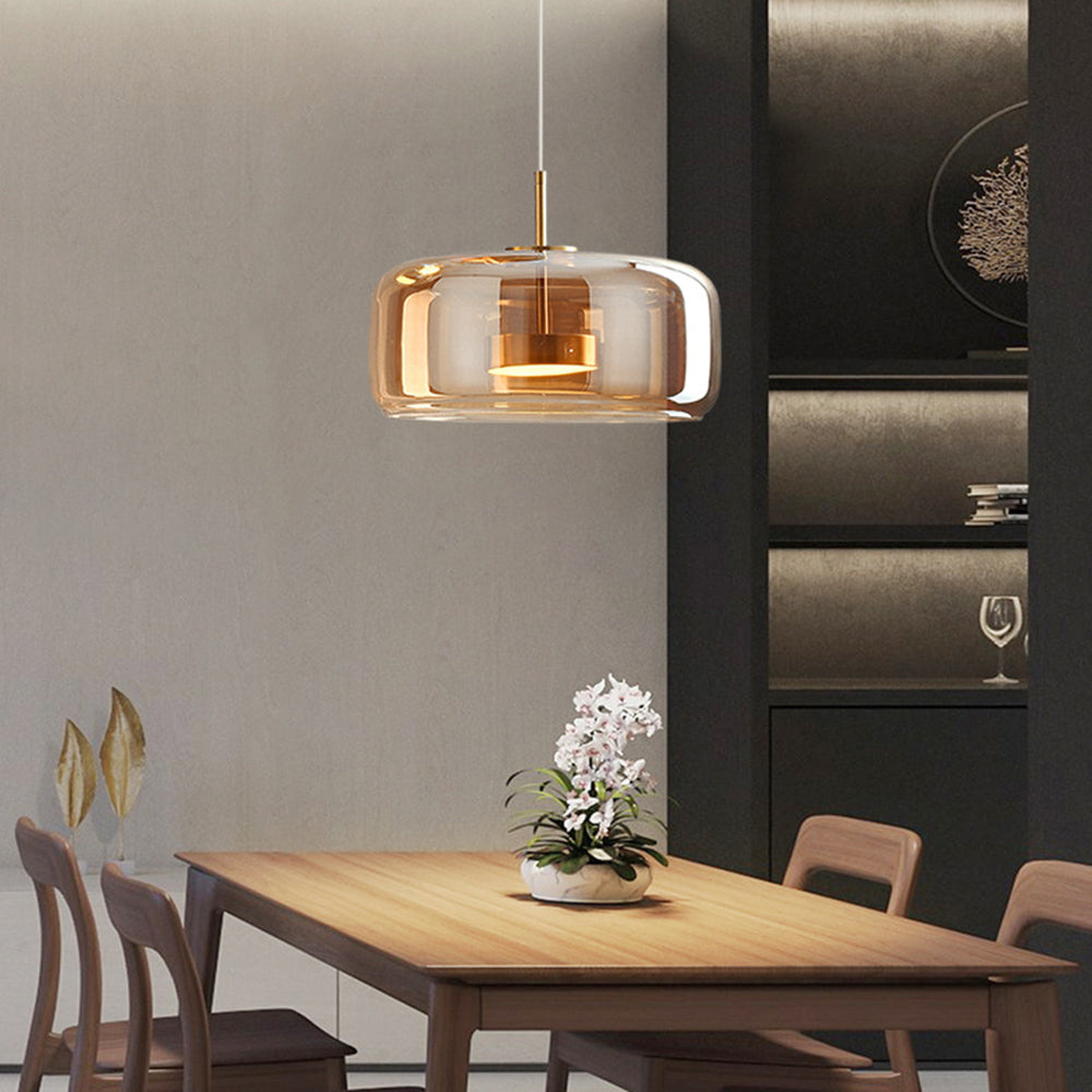 Retro LED Hanglampe i Guldmetal og Glas Hængelampe Tech Butik 35CM Amber Varmhvid