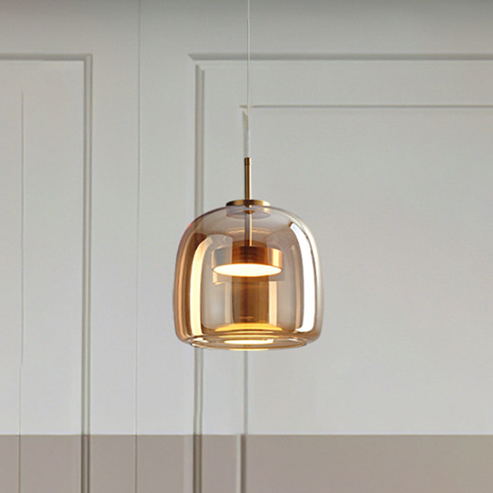 Retro LED Hanglampe i Guldmetal og Glas Hængelampe Tech Butik 25CM Amber Varmhvid