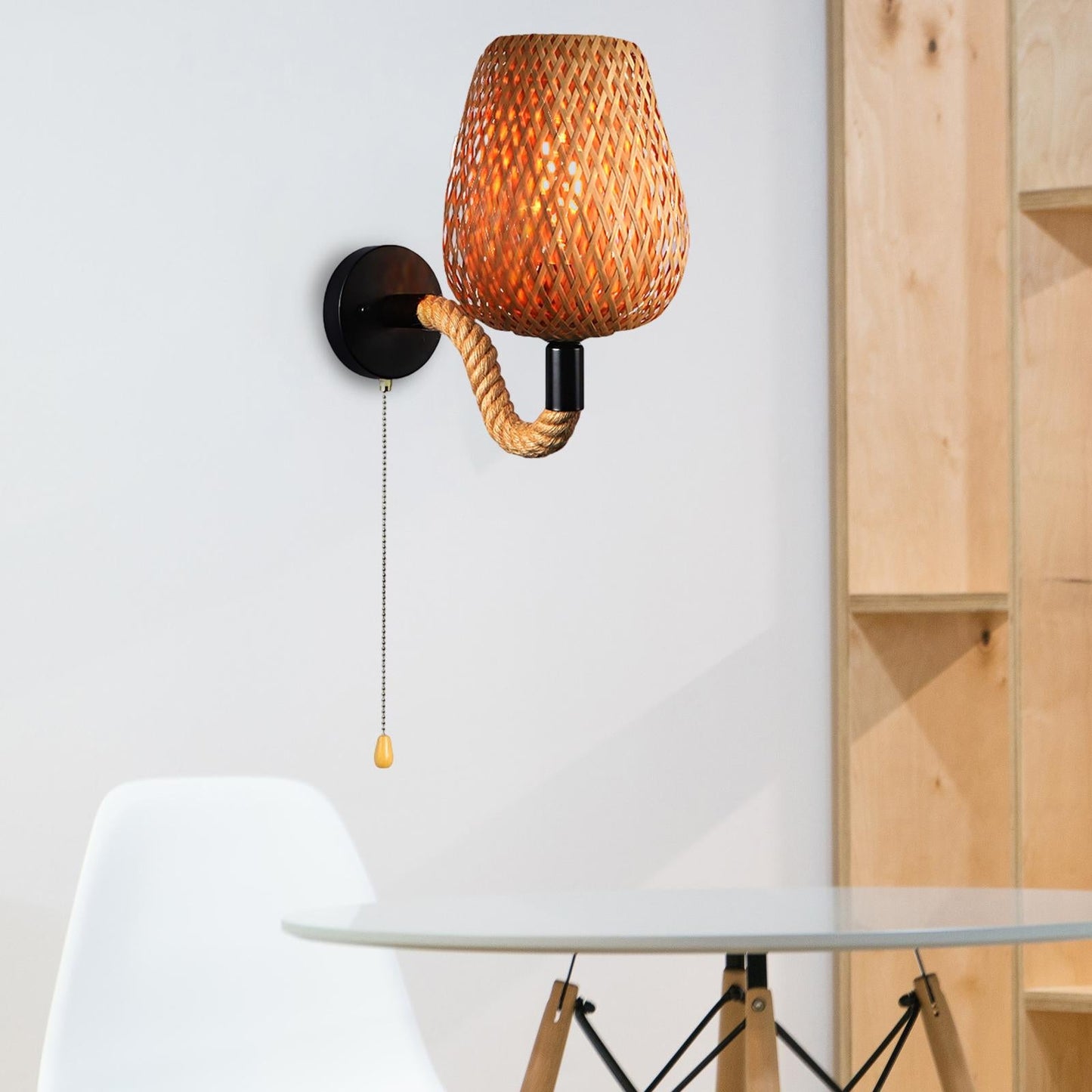 Retro Væglampe i Bambus og Rattan med Håndtag af Hampereb Lamp Tech Butik