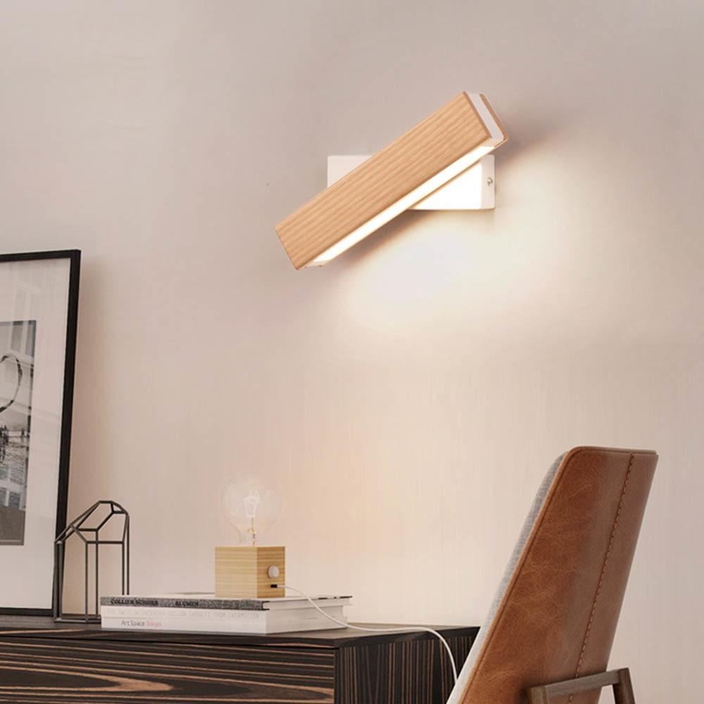 Roterbar LED væglampe i træ til stilfuld hjemmebelysning Væglamper Tech Butik Lyst træ Lille - 21 x 5 cm