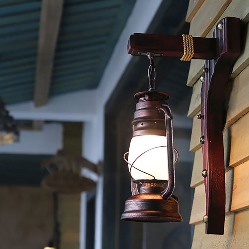 Rustik Opalglas Væglampe – Antik Kobber Sconce med Petroleum-Style Design Væglamper Tech Butik