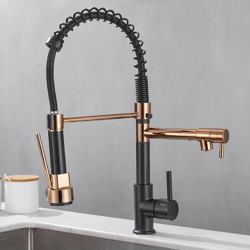 Køkkenarmatur med dobbelt tud – Stil møder funktion Faucet Tech Butik Rose guld sort