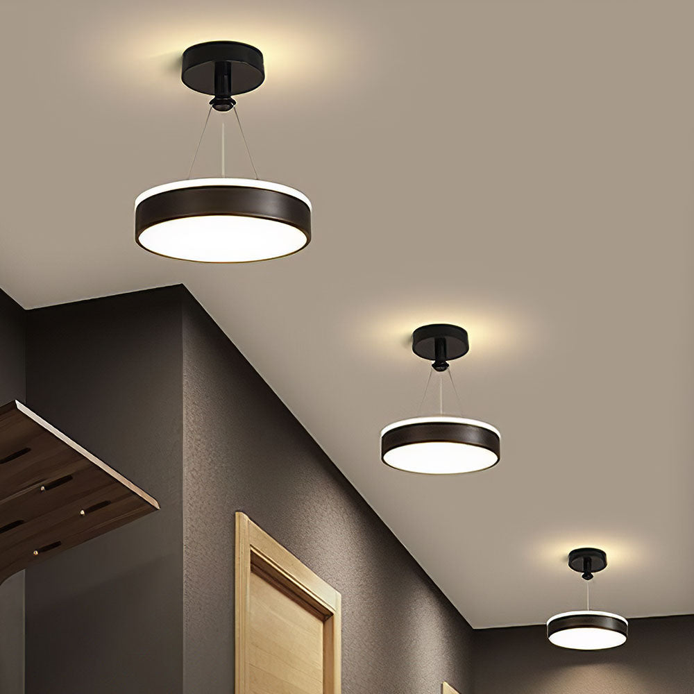 Moderne LED Hængelampe i Metal – Slankt Loftarmatur Belysning Tech Butik Sort D24*H35cm(12W) Tre-farvet skiftende lys