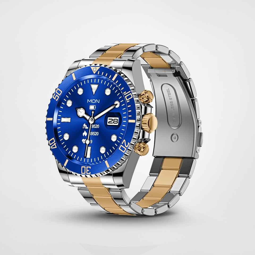 Alt-i-Én Smartwatch – Sundhed, Fitness og Stil Smartwatches Tech Butik Blå/Guld
