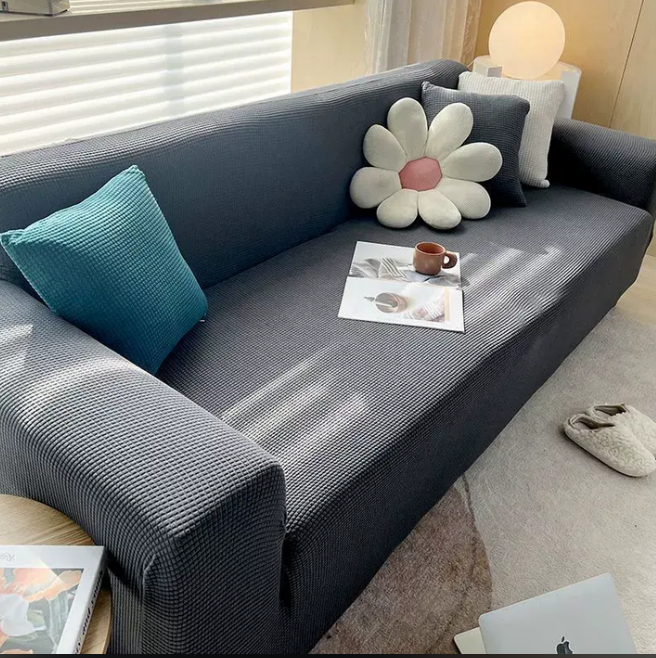 Sofa Betræk med Skridsikker Design – Elegant Jacquard Beskyttelse til Kæledyr Sofapuder Tech Butik Mørkegrå S (90-140 cm)