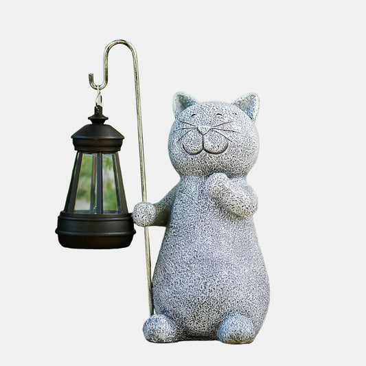 Solkat-statue til haven – håndmalet LED-lys til udendørs dekoration i din have i dag! Havebelysning Tech Butik