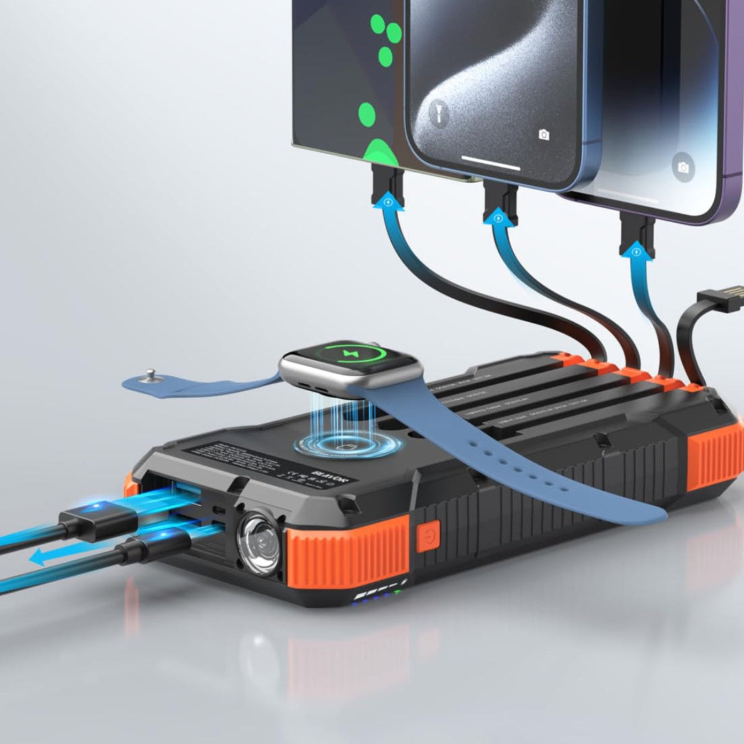 Solcelledrevet Powerbank med Trådløs Opladning og Lommelygte Power Bank Tech Butik