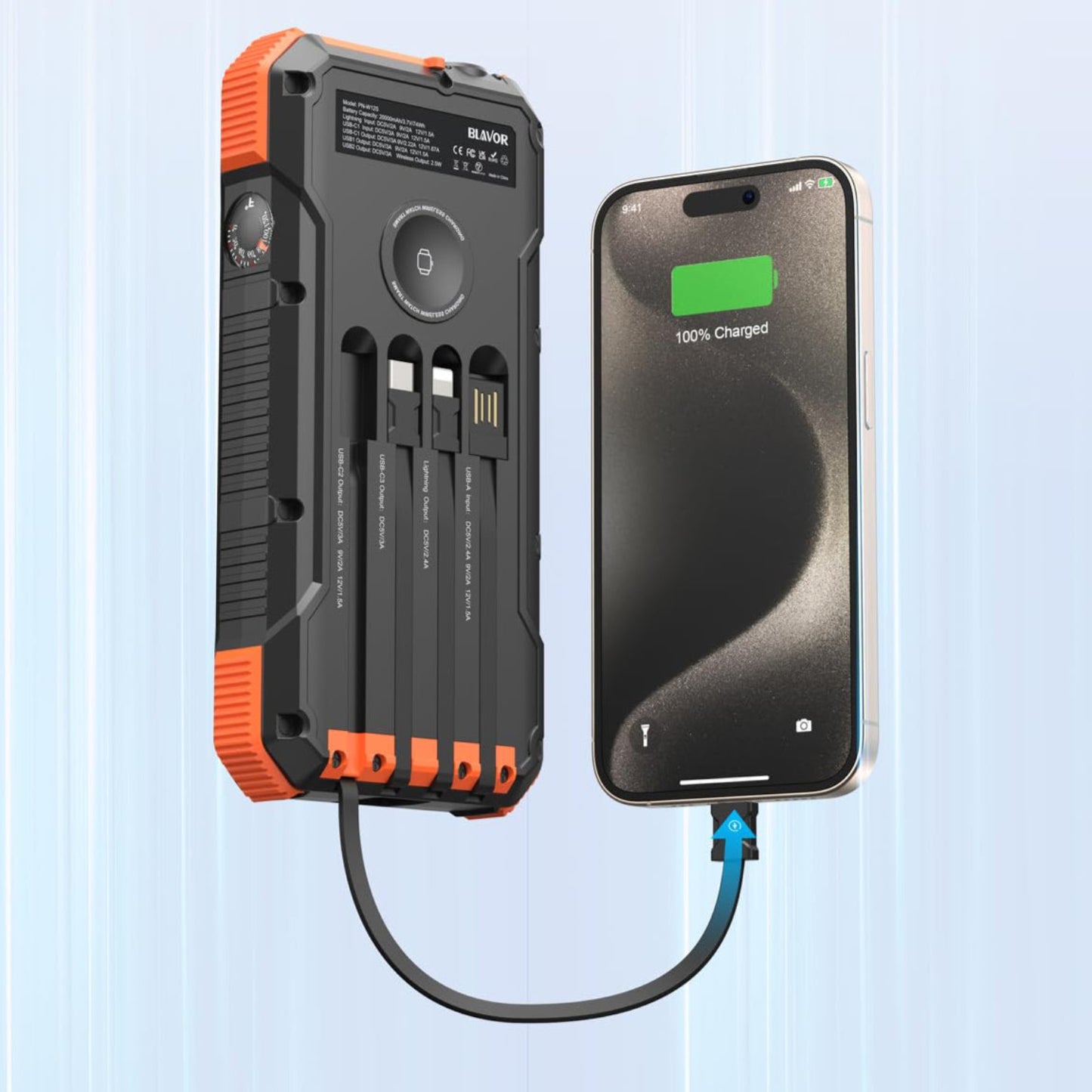 Solcelledrevet Powerbank med Trådløs Opladning og Lommelygte Power Bank Tech Butik