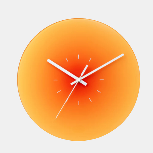 Solnedgangs Vægur i Glas – Moderne Design Tidsmåler Vægure Tech Butik Orange Uden tal