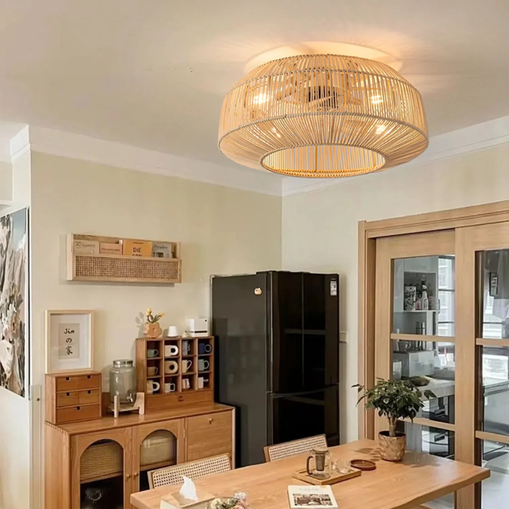 Støjsvag Loftventilator i Rørflet med Lampe og Fjernbetjening Loftventilatorlampe Tech Butik