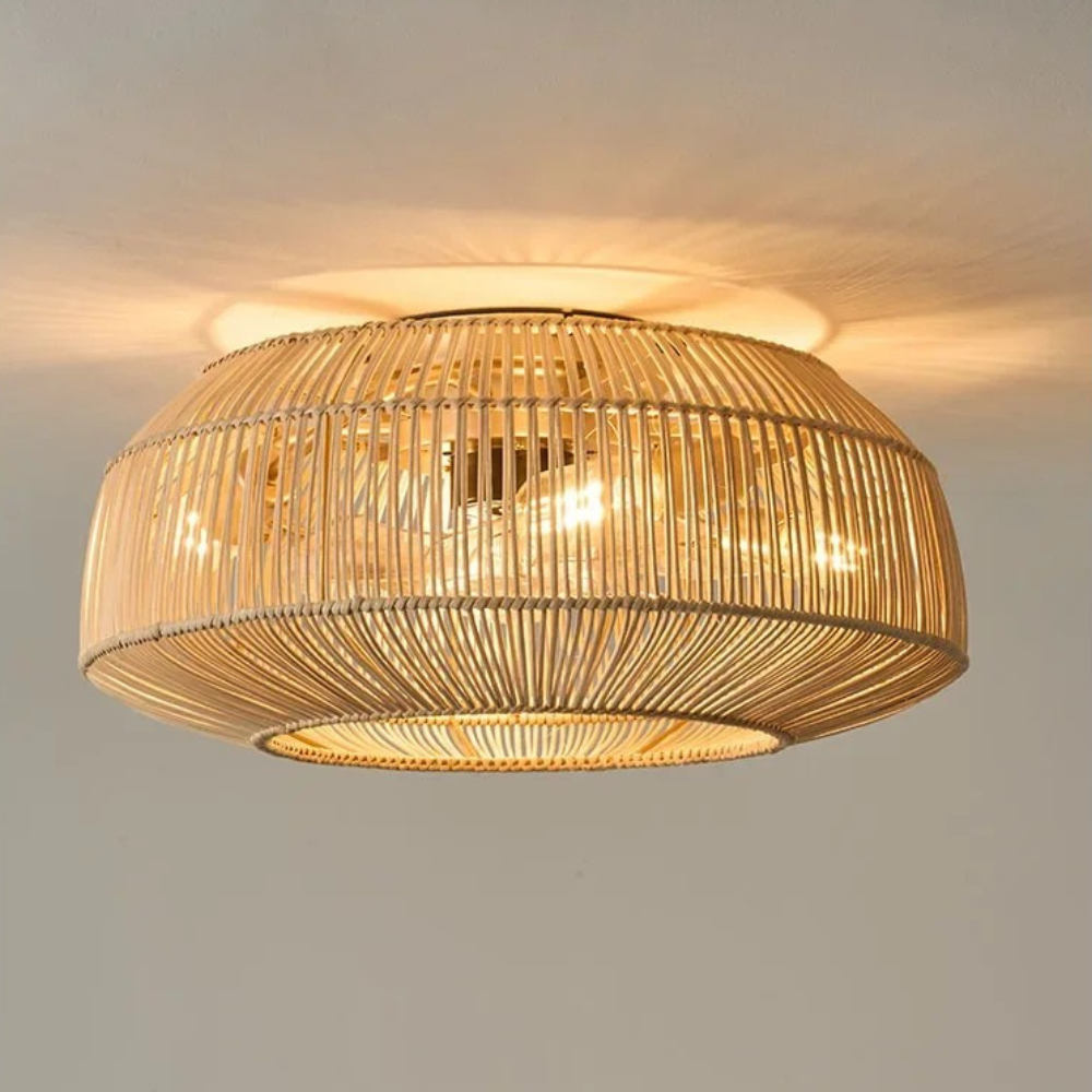 Støjsvag Loftventilator i Rørflet med Lampe og Fjernbetjening Loftventilatorlampe Tech Butik